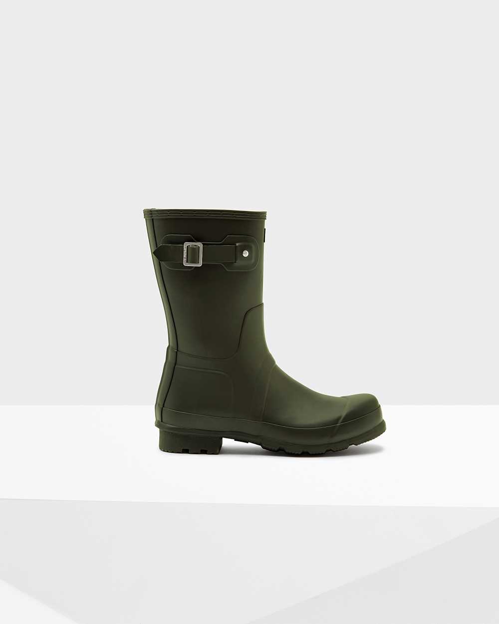 Mens Hunter Original Short Rain Boots Dark Olive | NJMSYF-196